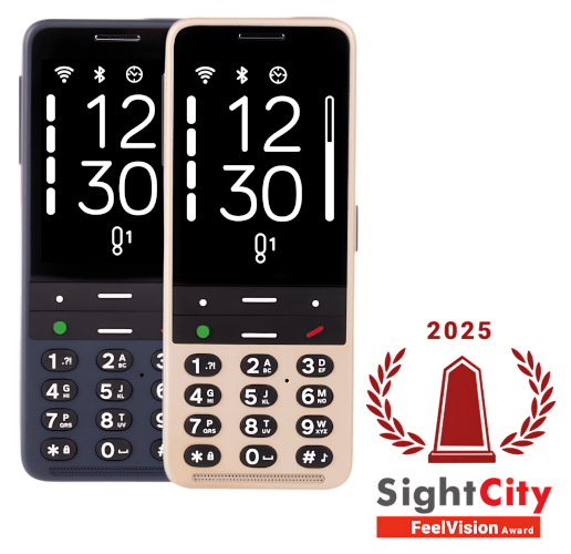 Ozvučený mobilní telefon BlindShell Classic 3 (zlatá a modrá barva).