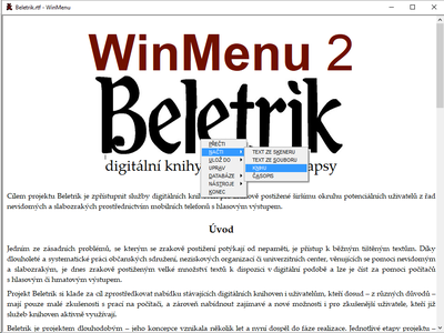 WinMenu 2 Beletrik – zmenšený náhled okna aplikace.